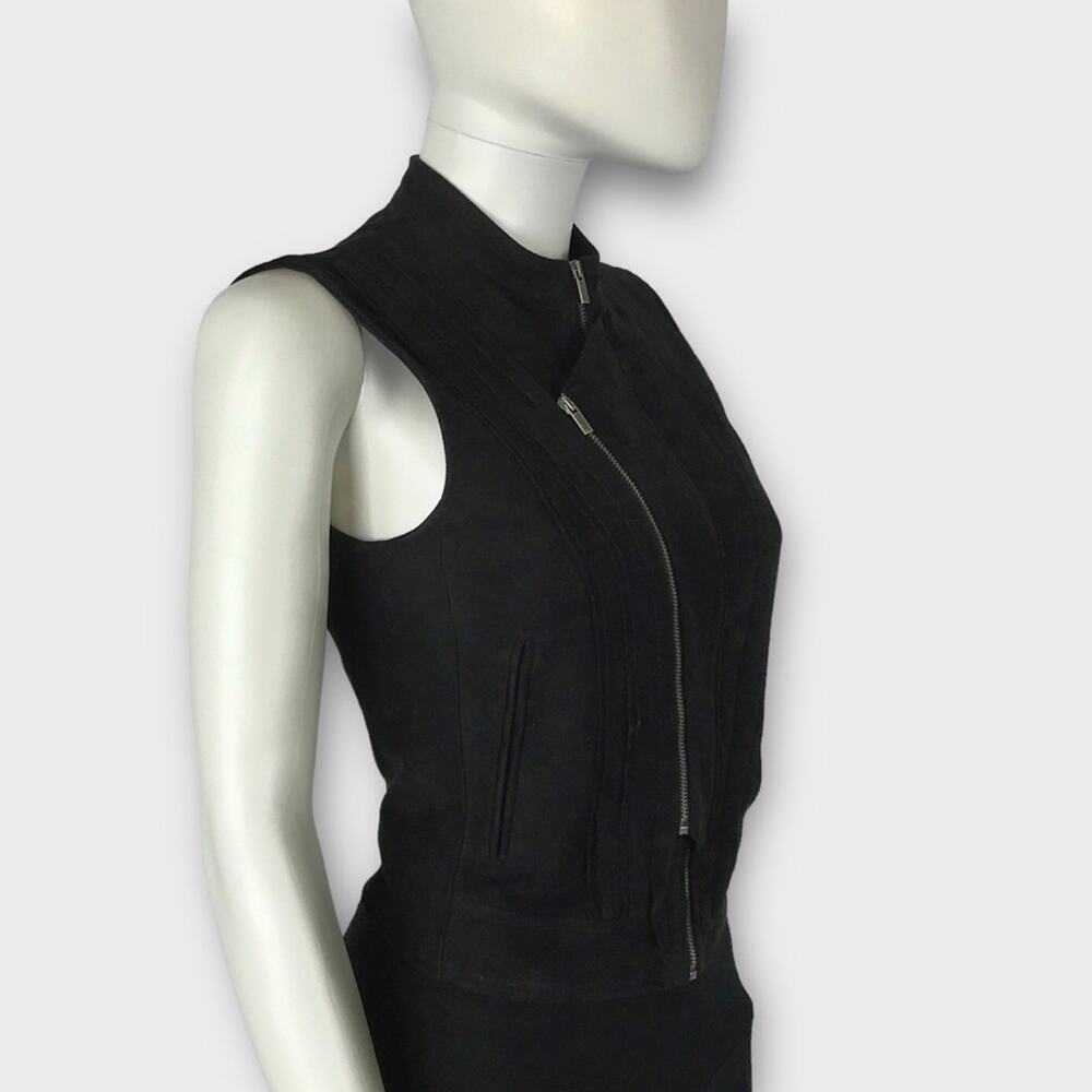 BCBGMaxAzria Black Vest Faux Suede Biker Style Zippered XS - Picture 4 of 10